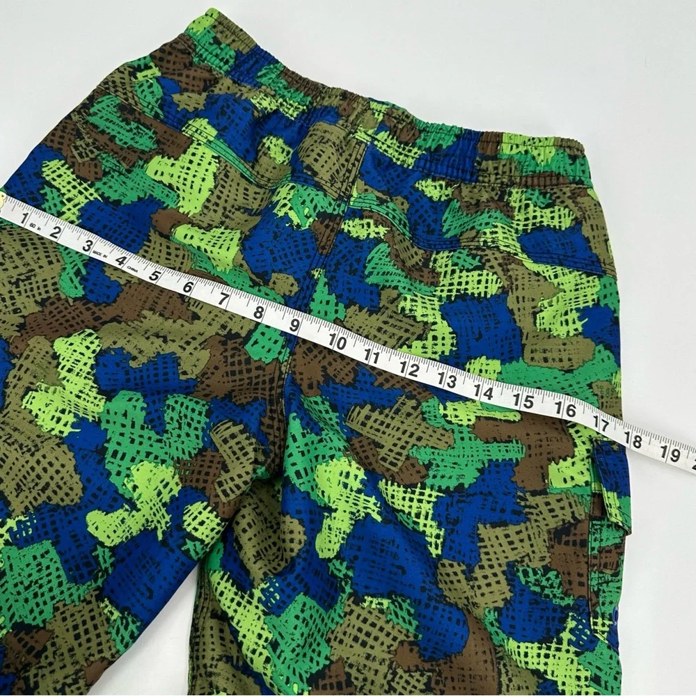 LL Bean Swim Trunks Boys Size 10 Mesh Liner Blue Green Print Beach Board Shorts